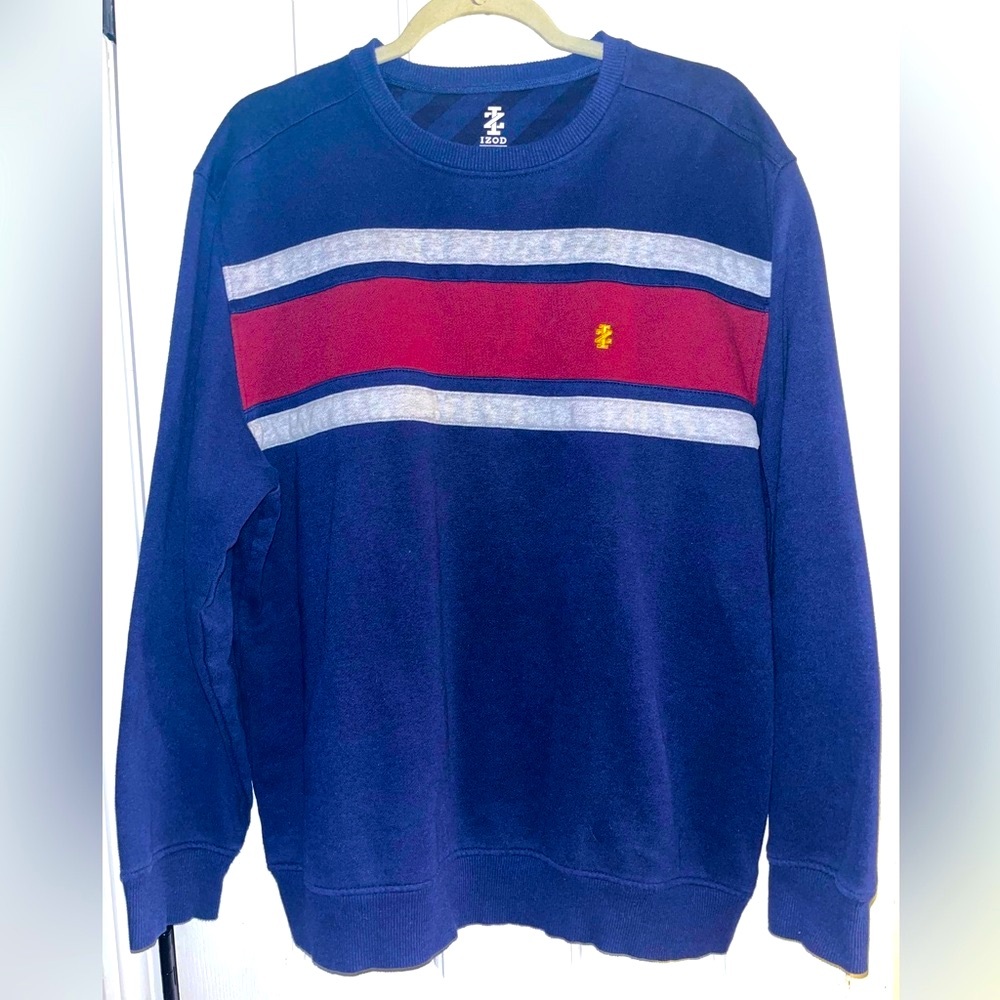 Izod Navy Sweater w/ Gray & Maroon Sz L Sweatshirt